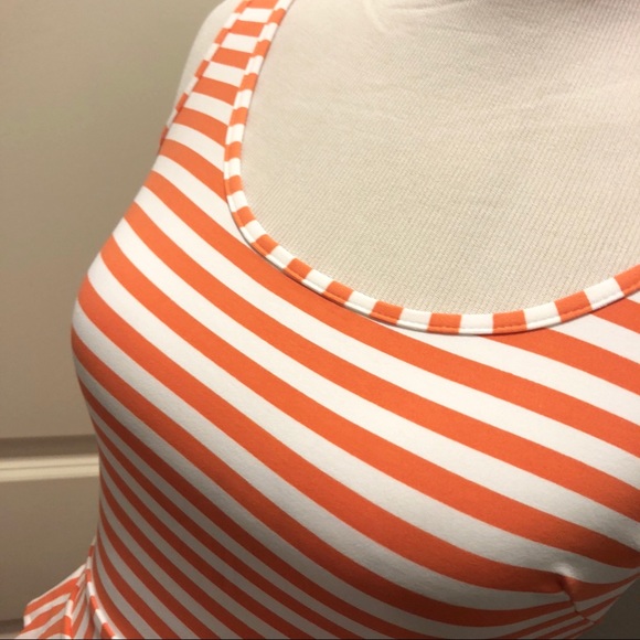 NWOT Bebe Orange & White Striped Peplum Dress - Picture 3 of 4